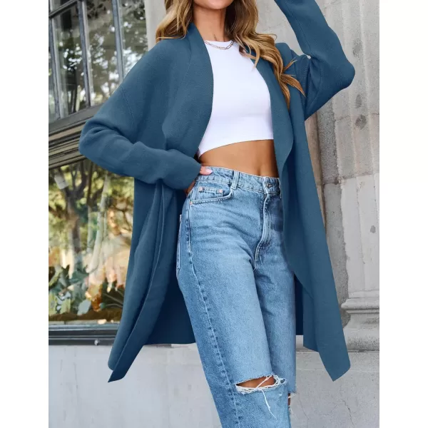 ZESICA Womens 2024 Casual Lapel Cardigan Long Sleeve Open Front Irregular Hem Soft Knitted Sweater Coat with PocketsRoyalblue