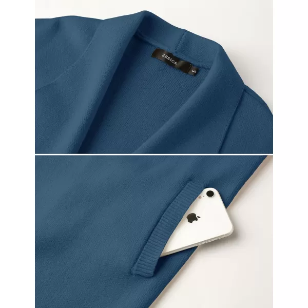 ZESICA Womens 2024 Casual Lapel Cardigan Long Sleeve Open Front Irregular Hem Soft Knitted Sweater Coat with PocketsRoyalblue