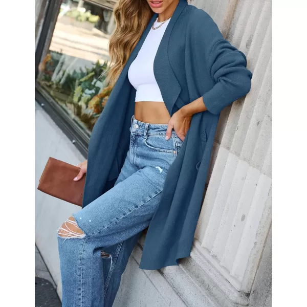ZESICA Womens 2024 Casual Lapel Cardigan Long Sleeve Open Front Irregular Hem Soft Knitted Sweater Coat with PocketsRoyalblue