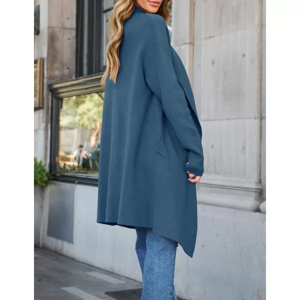 ZESICA Womens 2024 Casual Lapel Cardigan Long Sleeve Open Front Irregular Hem Soft Knitted Sweater Coat with PocketsRoyalblue