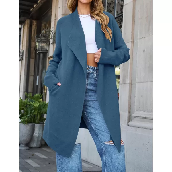 ZESICA Womens 2024 Casual Lapel Cardigan Long Sleeve Open Front Irregular Hem Soft Knitted Sweater Coat with PocketsRoyalblue