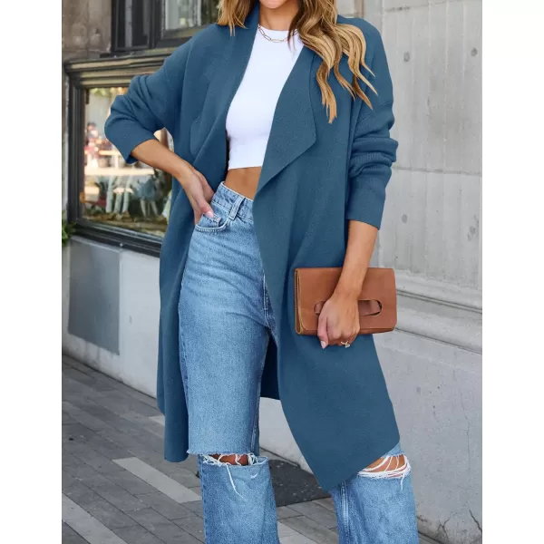 ZESICA Womens 2024 Casual Lapel Cardigan Long Sleeve Open Front Irregular Hem Soft Knitted Sweater Coat with PocketsRoyalblue