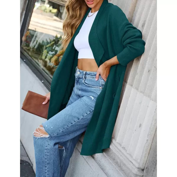 ZESICA Womens 2024 Casual Lapel Cardigan Long Sleeve Open Front Irregular Hem Soft Knitted Sweater Coat with PocketsTealgreen