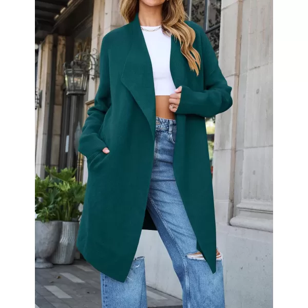 ZESICA Womens 2024 Casual Lapel Cardigan Long Sleeve Open Front Irregular Hem Soft Knitted Sweater Coat with PocketsTealgreen