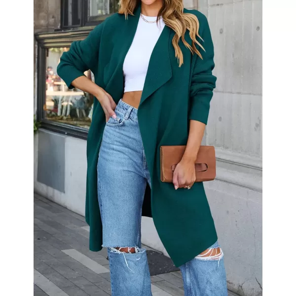 ZESICA Womens 2024 Casual Lapel Cardigan Long Sleeve Open Front Irregular Hem Soft Knitted Sweater Coat with PocketsTealgreen