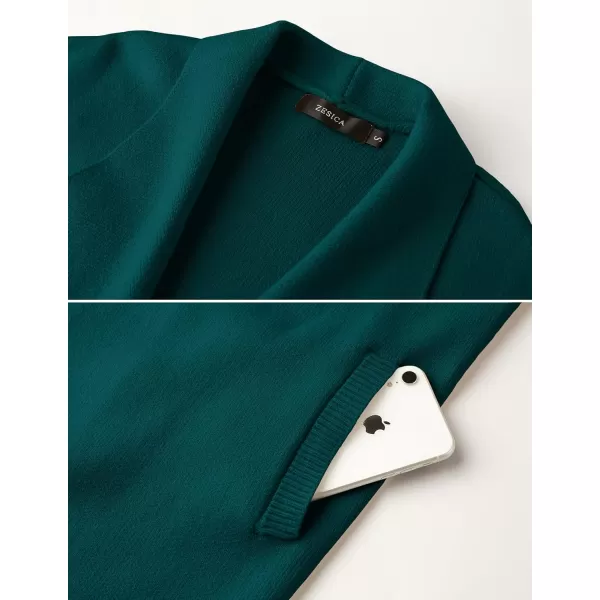 ZESICA Womens 2024 Casual Lapel Cardigan Long Sleeve Open Front Irregular Hem Soft Knitted Sweater Coat with PocketsTealgreen