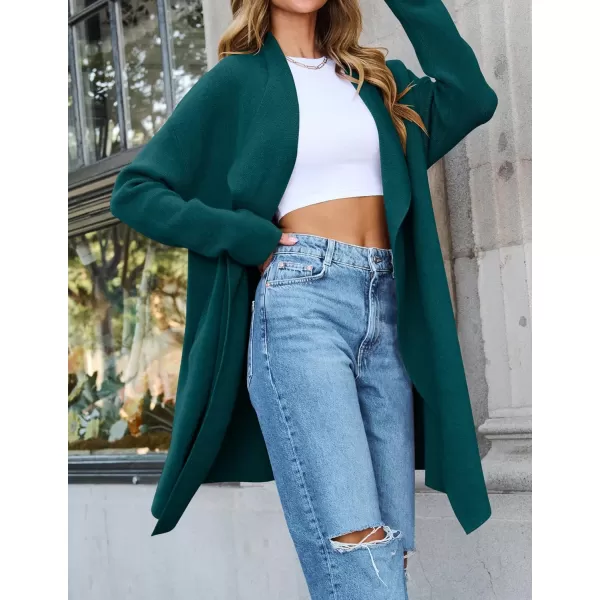 ZESICA Womens 2024 Casual Lapel Cardigan Long Sleeve Open Front Irregular Hem Soft Knitted Sweater Coat with PocketsTealgreen