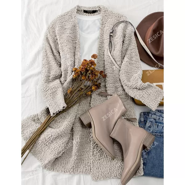 ZESICA Womens 2024 Fall Casual Long Sleeve Open Front Soft Chunky Knit Sweater Cardigan OuterwearBeige