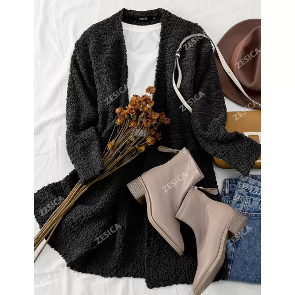 ZESICA Womens 2024 Fall Casual Long Sleeve Open Front Soft Chunky Knit Sweater Cardigan OuterwearBlack