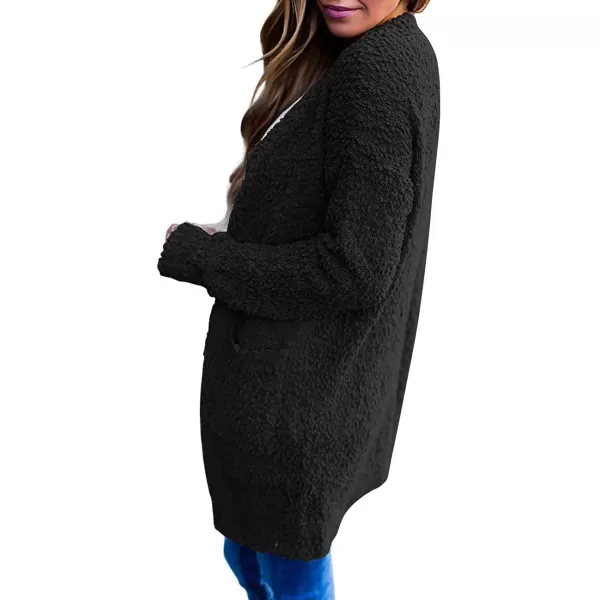 ZESICA Womens 2024 Fall Casual Long Sleeve Open Front Soft Chunky Knit Sweater Cardigan OuterwearBlack