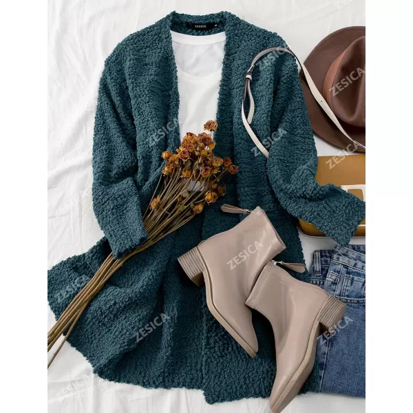 ZESICA Womens 2024 Fall Casual Long Sleeve Open Front Soft Chunky Knit Sweater Cardigan OuterwearBlackishgreen