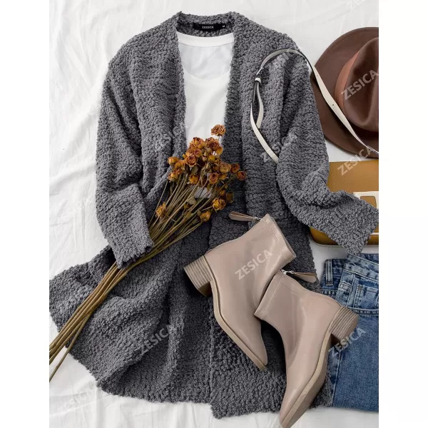 ZESICA Womens 2024 Fall Casual Long Sleeve Open Front Soft Chunky Knit Sweater Cardigan OuterwearCharcoal
