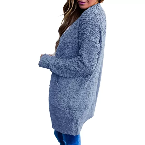 ZESICA Womens 2024 Fall Casual Long Sleeve Open Front Soft Chunky Knit Sweater Cardigan OuterwearDustyblue