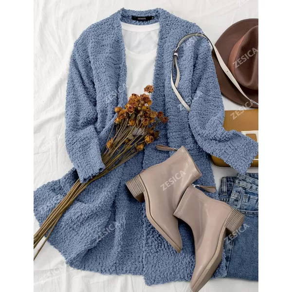 ZESICA Womens 2024 Fall Casual Long Sleeve Open Front Soft Chunky Knit Sweater Cardigan OuterwearDustyblue