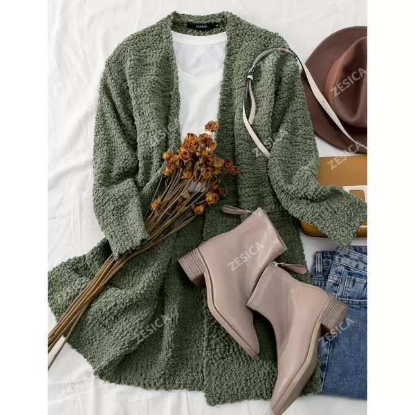 ZESICA Womens 2024 Fall Casual Long Sleeve Open Front Soft Chunky Knit Sweater Cardigan OuterwearForestgreen