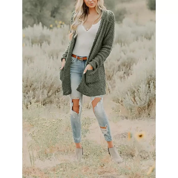 ZESICA Womens 2024 Fall Casual Long Sleeve Open Front Soft Chunky Knit Sweater Cardigan OuterwearForestgreen