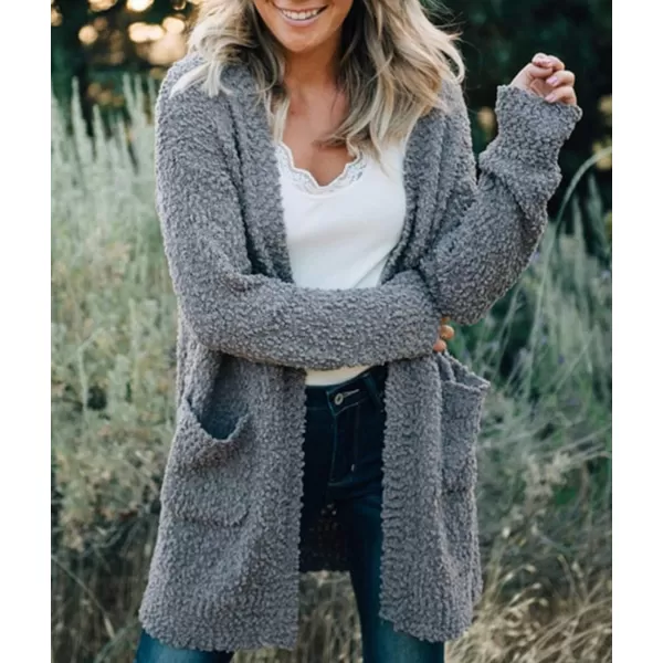 ZESICA Womens 2024 Fall Casual Long Sleeve Open Front Soft Chunky Knit Sweater Cardigan OuterwearGrey