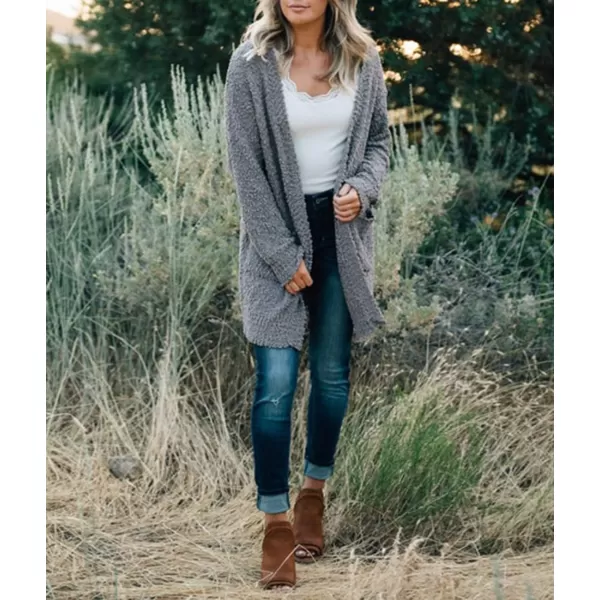 ZESICA Womens 2024 Fall Casual Long Sleeve Open Front Soft Chunky Knit Sweater Cardigan OuterwearGrey