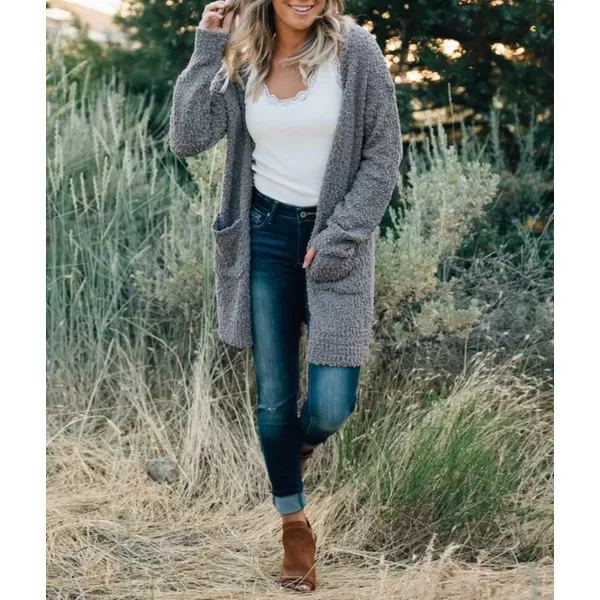 ZESICA Womens 2024 Fall Casual Long Sleeve Open Front Soft Chunky Knit Sweater Cardigan OuterwearGrey