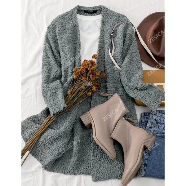 ZESICA Womens 2024 Fall Casual Long Sleeve Open Front Soft Chunky Knit Sweater Cardigan OuterwearGrey