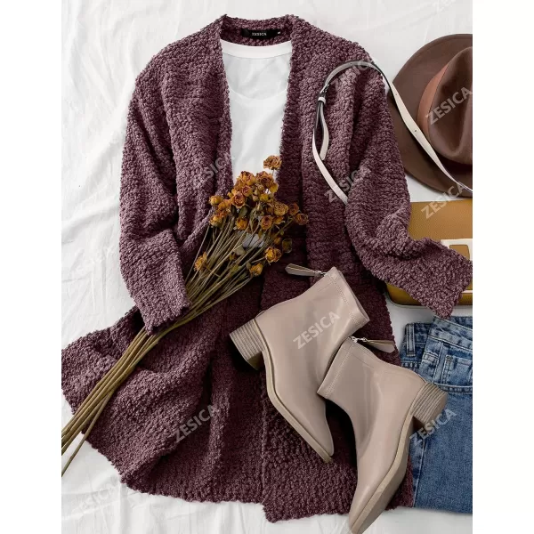 ZESICA Womens 2024 Fall Casual Long Sleeve Open Front Soft Chunky Knit Sweater Cardigan OuterwearMaroon