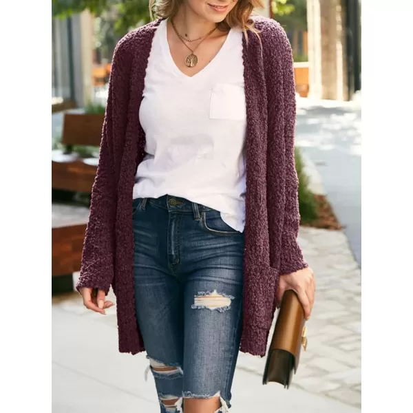 ZESICA Womens 2024 Fall Casual Long Sleeve Open Front Soft Chunky Knit Sweater Cardigan OuterwearMaroon
