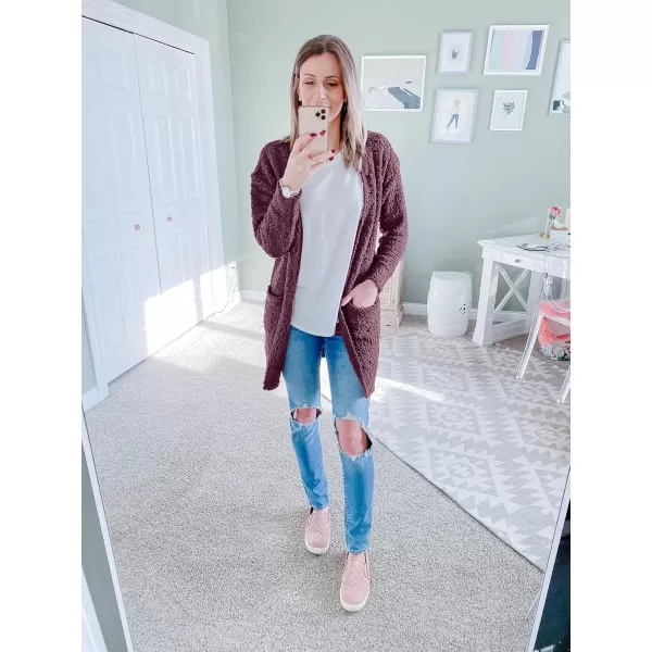 ZESICA Womens 2024 Fall Casual Long Sleeve Open Front Soft Chunky Knit Sweater Cardigan OuterwearMaroon