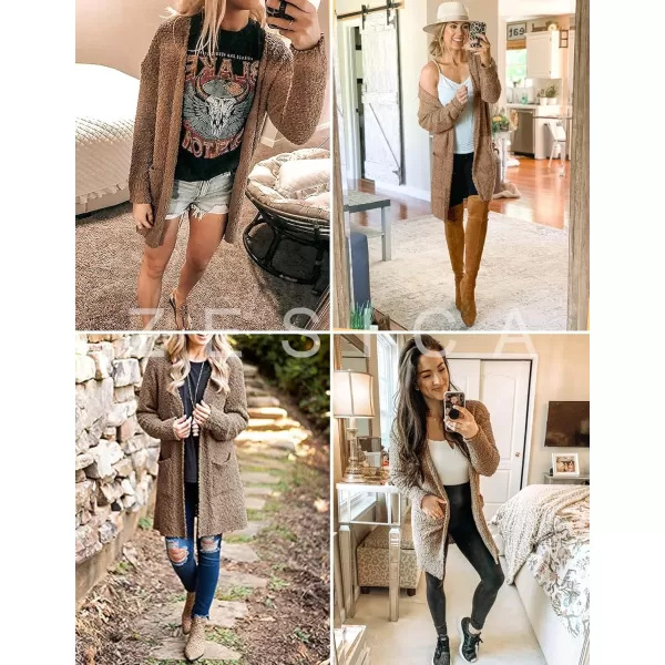 ZESICA Womens 2024 Fall Casual Long Sleeve Open Front Soft Chunky Knit Sweater Cardigan OuterwearMocha