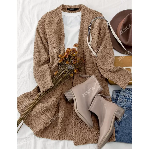 ZESICA Womens 2024 Fall Casual Long Sleeve Open Front Soft Chunky Knit Sweater Cardigan OuterwearMocha