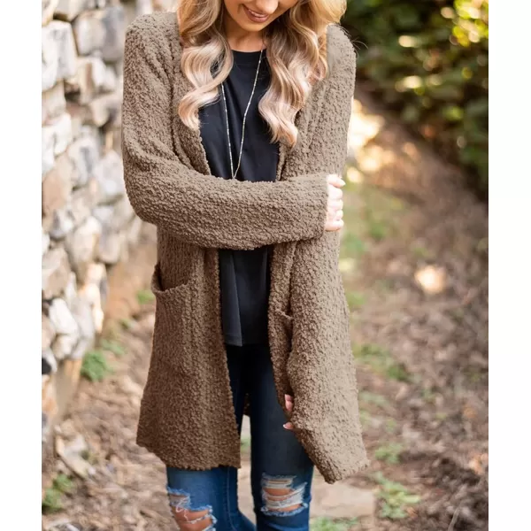 ZESICA Womens 2024 Fall Casual Long Sleeve Open Front Soft Chunky Knit Sweater Cardigan OuterwearMocha