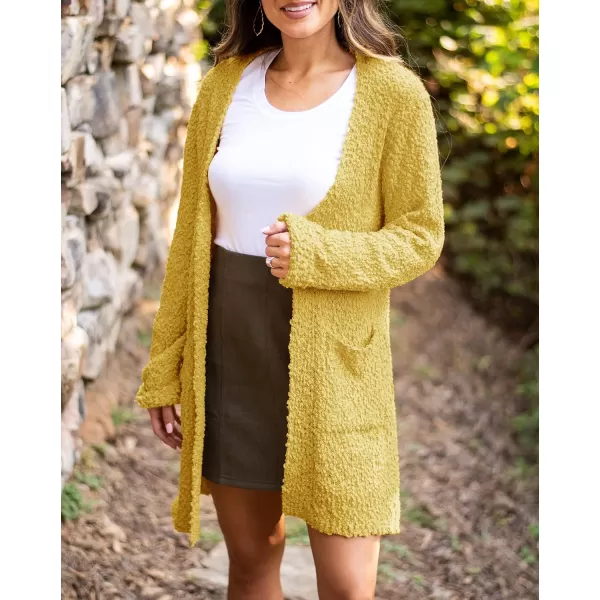 ZESICA Womens 2024 Fall Casual Long Sleeve Open Front Soft Chunky Knit Sweater Cardigan OuterwearMustard Yellow