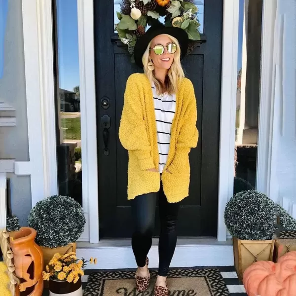 ZESICA Womens 2024 Fall Casual Long Sleeve Open Front Soft Chunky Knit Sweater Cardigan OuterwearMustard Yellow