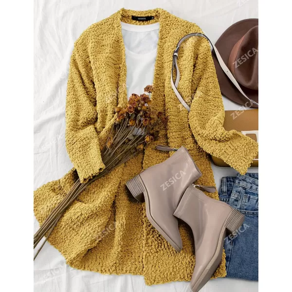 ZESICA Womens 2024 Fall Casual Long Sleeve Open Front Soft Chunky Knit Sweater Cardigan OuterwearMustard Yellow