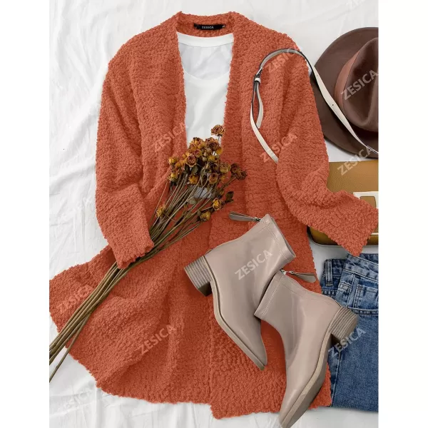 ZESICA Womens 2024 Fall Casual Long Sleeve Open Front Soft Chunky Knit Sweater Cardigan OuterwearOrange