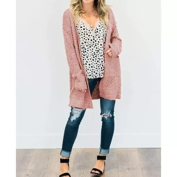 ZESICA Womens 2024 Fall Casual Long Sleeve Open Front Soft Chunky Knit Sweater Cardigan OuterwearPink