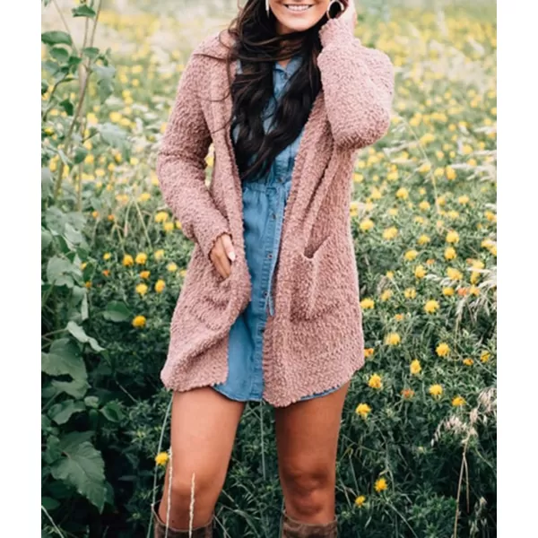 ZESICA Womens 2024 Fall Casual Long Sleeve Open Front Soft Chunky Knit Sweater Cardigan OuterwearPink