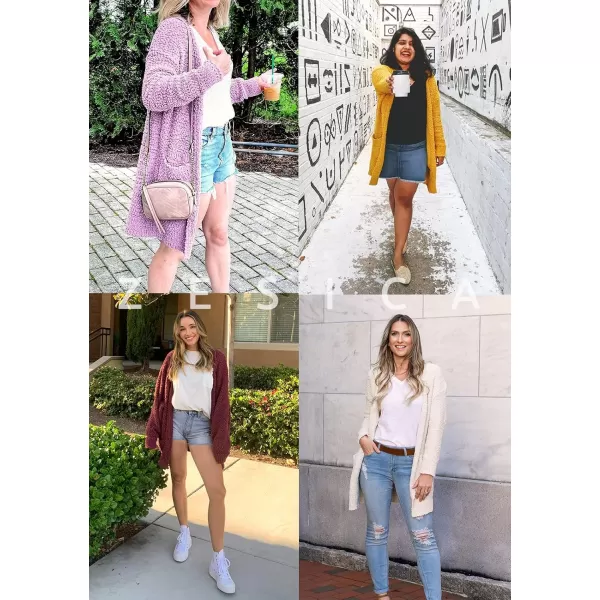 ZESICA Womens 2024 Fall Casual Long Sleeve Open Front Soft Chunky Knit Sweater Cardigan OuterwearPink