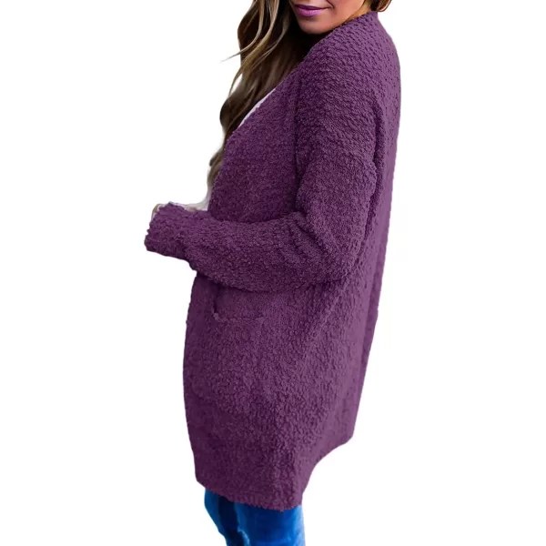 ZESICA Womens 2024 Fall Casual Long Sleeve Open Front Soft Chunky Knit Sweater Cardigan OuterwearPlum