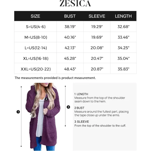 ZESICA Womens 2024 Fall Casual Long Sleeve Open Front Soft Chunky Knit Sweater Cardigan OuterwearPlum