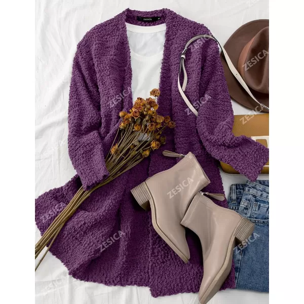 ZESICA Womens 2024 Fall Casual Long Sleeve Open Front Soft Chunky Knit Sweater Cardigan OuterwearPlum