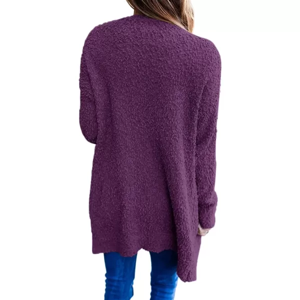 ZESICA Womens 2024 Fall Casual Long Sleeve Open Front Soft Chunky Knit Sweater Cardigan OuterwearPlum