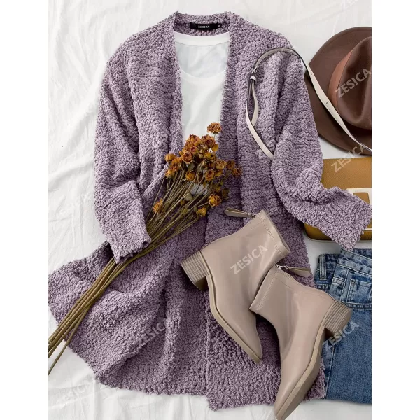ZESICA Womens 2024 Fall Casual Long Sleeve Open Front Soft Chunky Knit Sweater Cardigan OuterwearTaro
