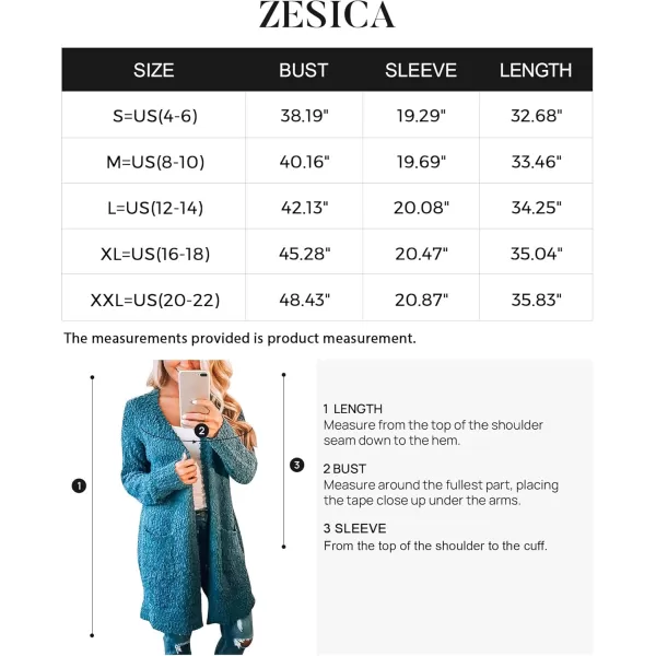 ZESICA Womens 2024 Fall Casual Long Sleeve Open Front Soft Chunky Knit Sweater Cardigan OuterwearTeal