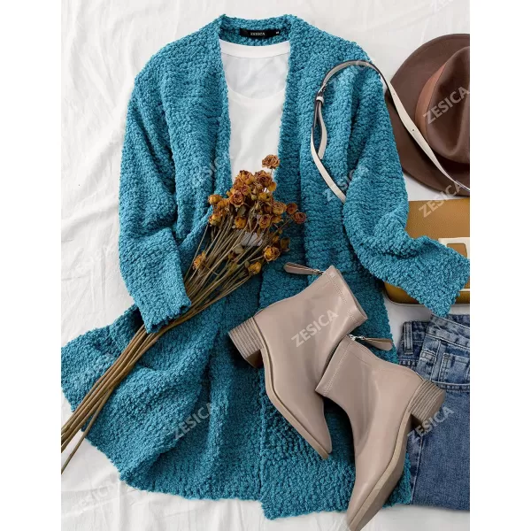 ZESICA Womens 2024 Fall Casual Long Sleeve Open Front Soft Chunky Knit Sweater Cardigan OuterwearTeal