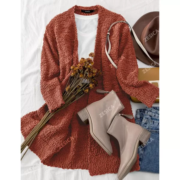 ZESICA Womens 2024 Fall Casual Long Sleeve Open Front Soft Chunky Knit Sweater Cardigan OuterwearTearose