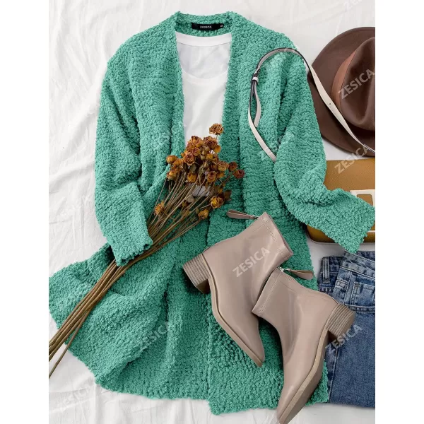 ZESICA Womens 2024 Fall Casual Long Sleeve Open Front Soft Chunky Knit Sweater Cardigan OuterwearTurquoise