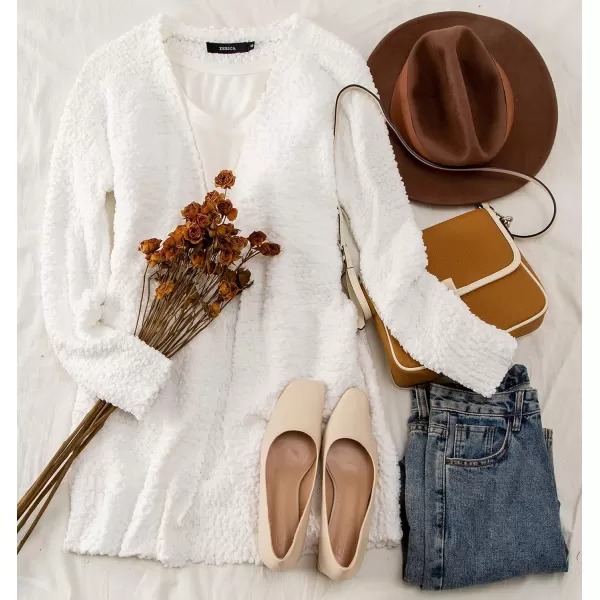 ZESICA Womens 2024 Fall Casual Long Sleeve Open Front Soft Chunky Knit Sweater Cardigan OuterwearWhite