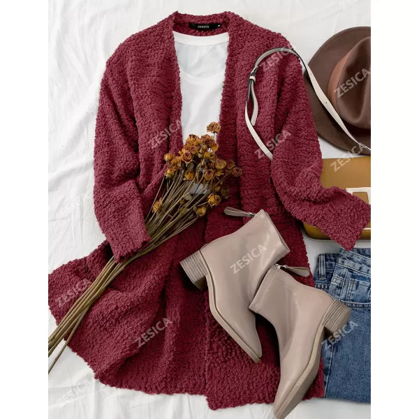 ZESICA Womens 2024 Fall Casual Long Sleeve Open Front Soft Chunky Knit Sweater Cardigan OuterwearWine