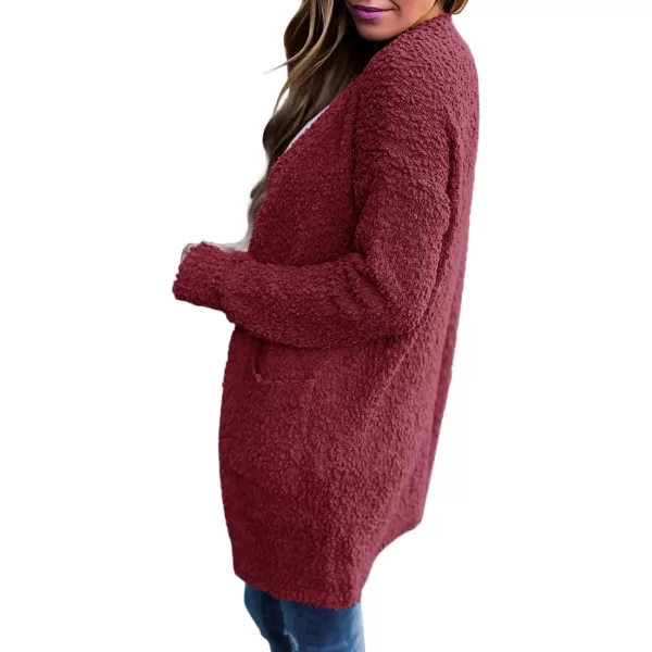 ZESICA Womens 2024 Fall Casual Long Sleeve Open Front Soft Chunky Knit Sweater Cardigan OuterwearWine