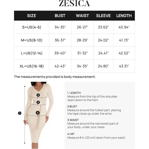 ZESICA Womens 2024 Fall Sweater Dress V Neck Long Sleeve Ribbed Knit Tie Waist Slim Fit Bodycon Midi DressesApricot